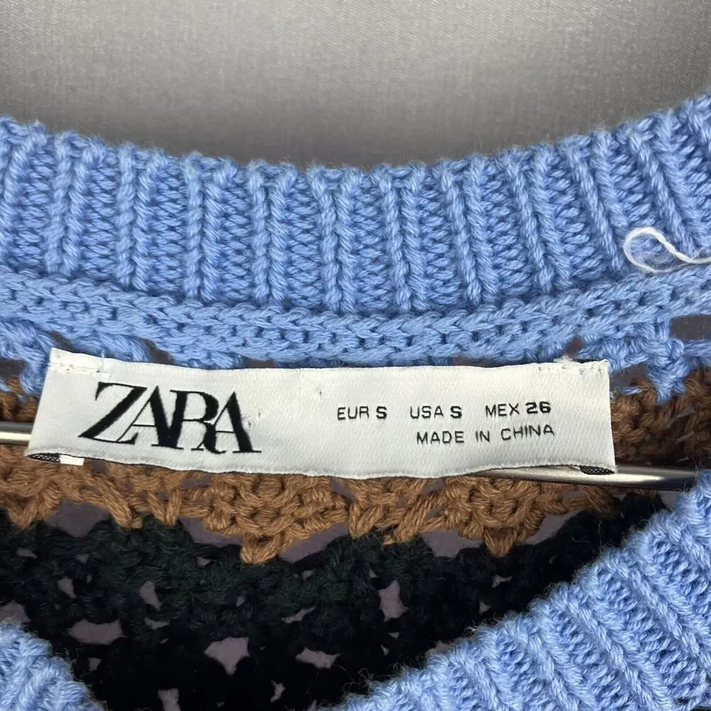 Zara Grannycore Crochet Sweater Size S Floral Boho Cottagecore Twee Festival
